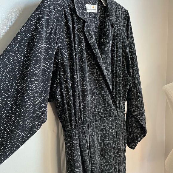 Vintage 90s Liz Claiborne Black and White Dotted Long Sleeve Jumpsuit with Belt - Picture 14 of 16
